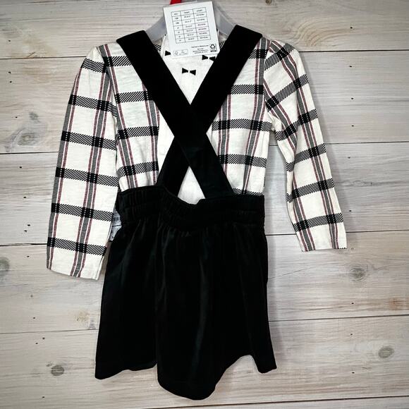 3/$12 2T Black Velvet Overall Dress with matching Long Sleeve Shirt and Tights - Picture 2 of 6